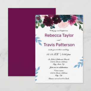 Floral Blooms Plum - 3x5 Wedding/Reception Invite