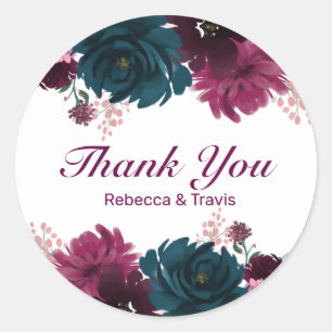 Floral Blooms Plum Thank You - Circle Sticker