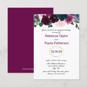 Floral Blooms Plum Vert - 3x5 Engagement Party Invitation