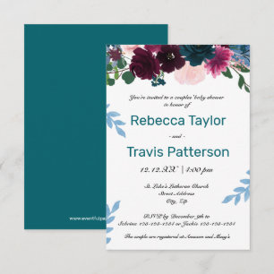 Floral Blooms Teal - 3x5 Couples' Baby Shower Invitation