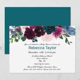 Floral Blooms Teal - Baby Shower Invitation