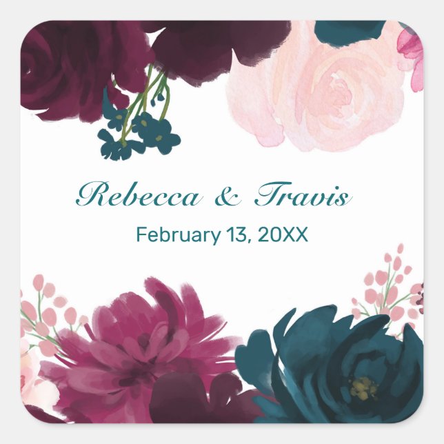 Floral Blooms Teal - Square Sticker (Front)