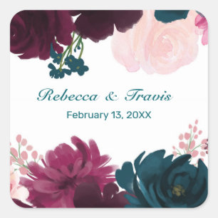 Floral Blooms Teal - Square Sticker