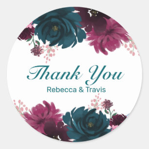 Floral Blooms Teal Thank You - Circle Sticker