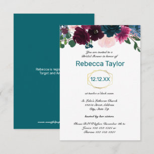 Floral Blooms Teal Vertical - 3x5 Bridal Shower Invitation