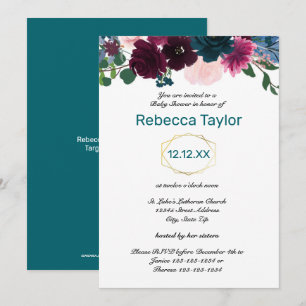 Floral Blooms Teal Vertical - Baby Shower Invitation