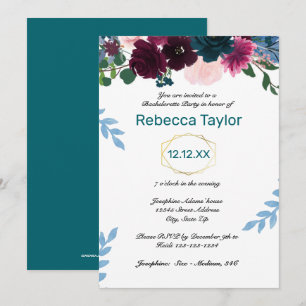 Floral Blooms Teal Vertical - Bachelorette Party Invitation