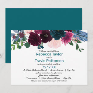 Floral Blooms Teal - Wedding/Reception Invitation