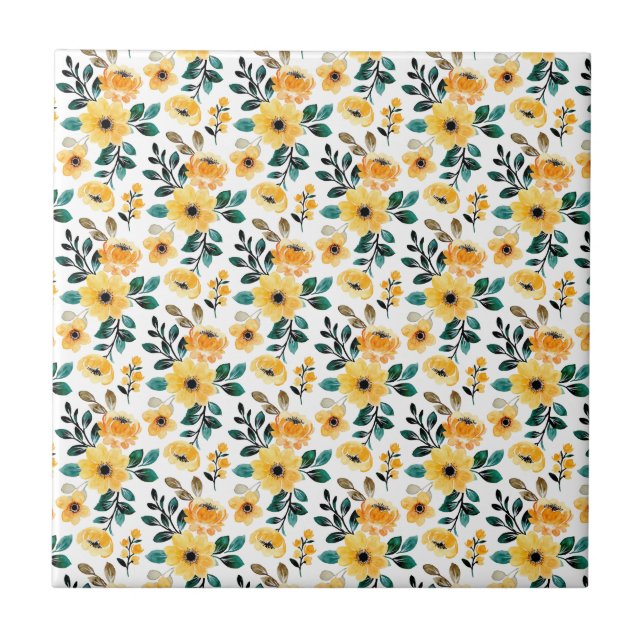 Floral blossom (4.25 x 4.25) small yellow daisy tile (Front)