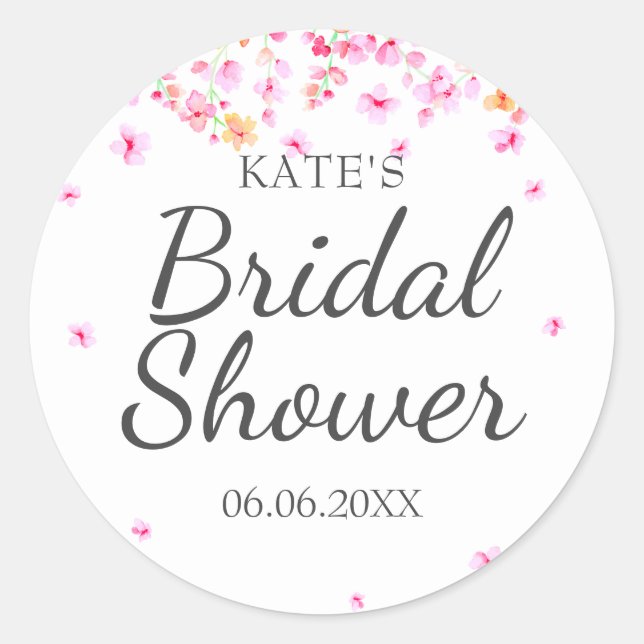 Floral Blossom Bridal Shower Favour Classic Round Sticker (Front)
