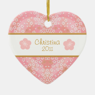 Floral Blossom Heart Name and Photo Ceramic Tree Decoration