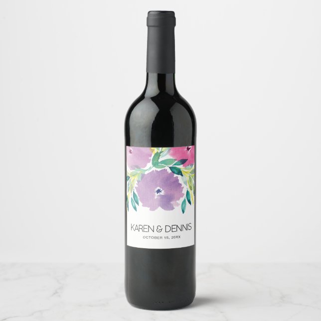 Floral Blossom Wedding Wine Label (Front)