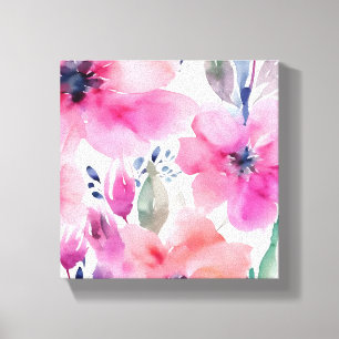 Floral Blossoms   Watercolor Pink Flowers Painted Canvas Print