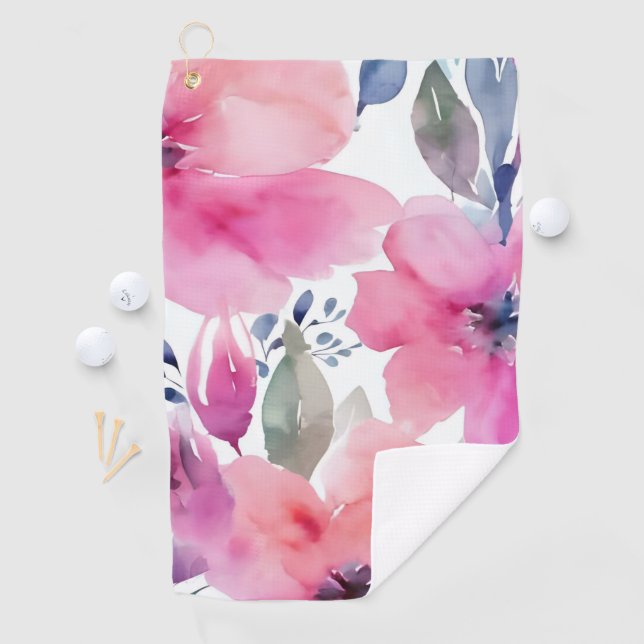 Floral Blossoms | Watercolor Pink Flowers Painted Golf Towel (InSitu)