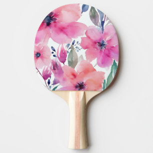 Floral Blossoms   Watercolor Pink Flowers Painted Ping Pong Paddle