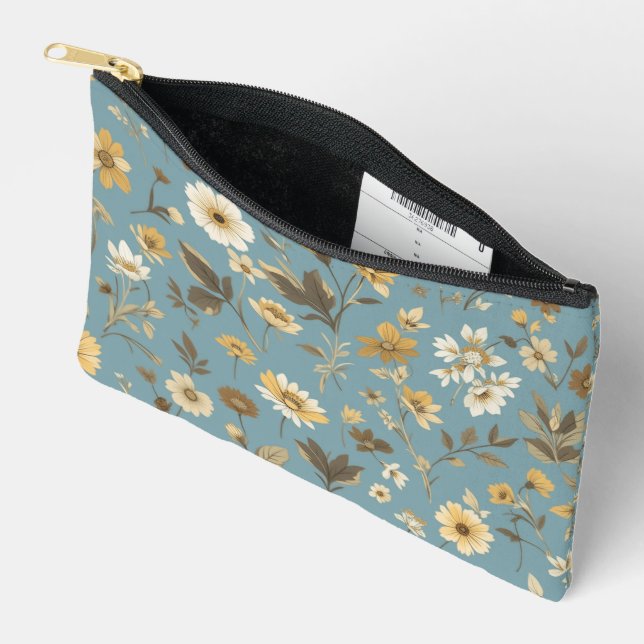 Floral Blue Accessory Pouch (Open)