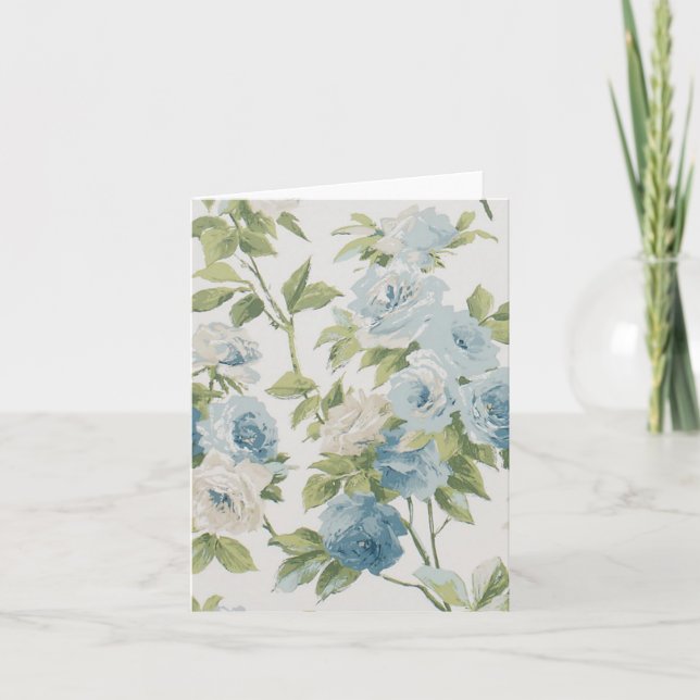 Floral Blue And White Rose Pattern Notecard (Front)