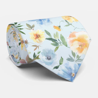 Floral Blue and Yellow Flowers Neck Tie Necktie