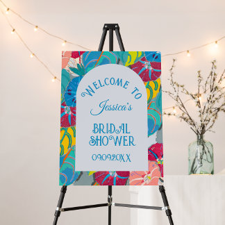 Floral Blue Art Deco Vintage Bridal Shower Welcome Poster