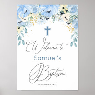 Floral Blue Baby Boy Baptism Poster