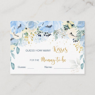 Floral Blue Baby Shower Guess How Many Kisses Enclosure Card