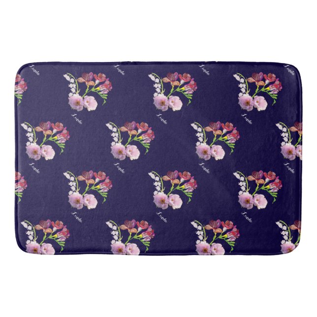Floral Blue Bath Mat (Front)
