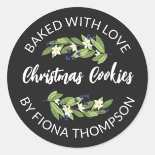 Floral Blue Berry Twigs Baked With Love Classic Round Sticker