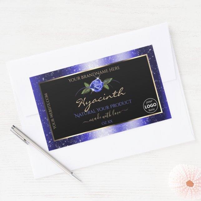 Floral Blue Black Product Label Glitter Stars Logo (Envelope)