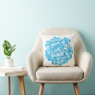 Floral Blue Botanical Hydrangea Flower Blossoms Cushion