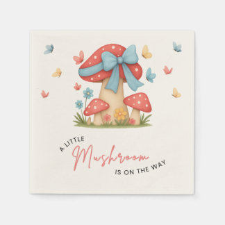 Floral Blue Bow A Little Mushroom Baby Shower Napkin