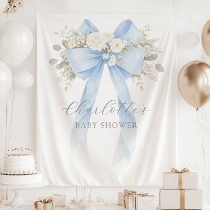 Floral Blue Bow Baby Boy Shower Tapestry
