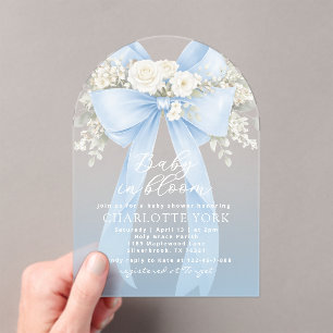 Floral Blue Bow Baby in Bloom Boy Baby Shower Acrylic Invitations