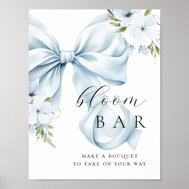 Floral Blue Bow Bouqet Bar  Poster (Front)
