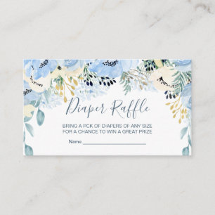 Floral Blue Boy Baby Shower Diaper Raffle Enclosur Enclosure Card