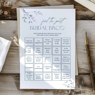 Floral Blue Bridal Bingo Game Find The Guest