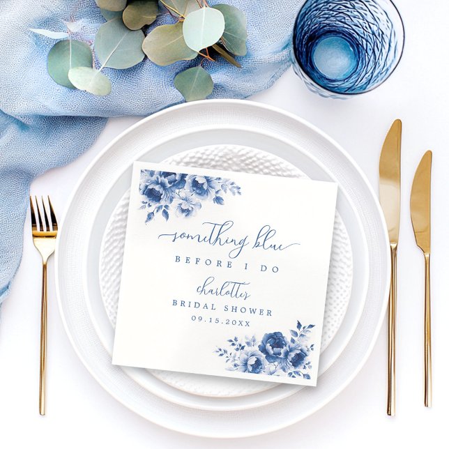 Floral Blue Bridal Shower Napkin (Creator Uploaded)