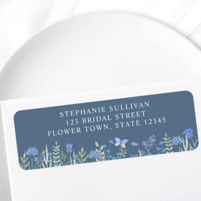 Floral Blue Bridal Shower Return Address (Creator Uploaded)