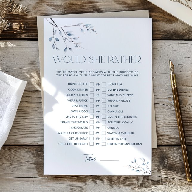 Floral Blue Bridal Shower Would She Rather Game (Creator Uploaded)