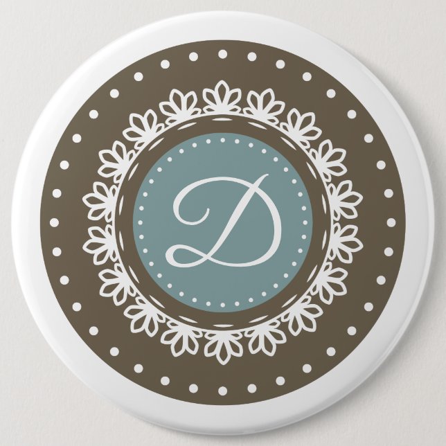 Floral blue brown personalised classic photo 6 cm round badge (Front)
