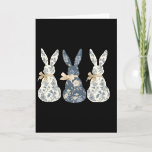 Floral Blue Bunny Cute Happy Easter Day Coquette B Card