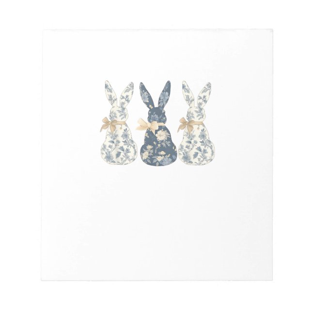 Floral Blue Bunny Cute Happy Easter Day Coquette B Notepad (Front)