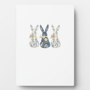 Floral Blue Bunny Cute Happy Easter Day Coquette B Plaque