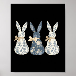 Floral Blue Bunny Cute Happy Easter Day Coquette B Poster