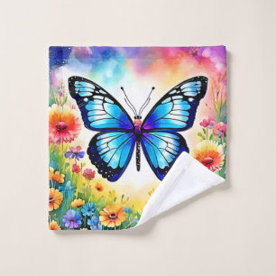 Floral Blue Butterfly Art Bath Towel Set