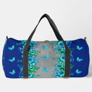 Floral Blue Butterfly Duffel Bag