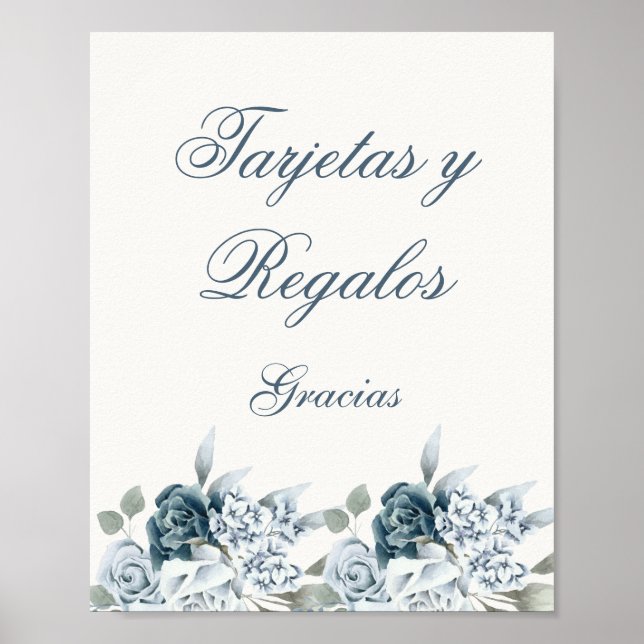 Floral Blue Cards and Gifts Spanish wedding sign (Front)