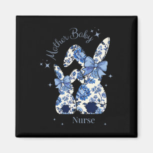 Floral Blue Coquette Bow Bunny Easter Mother Ba Magnet