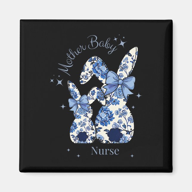 Floral Blue Coquette Bow Bunny Easter Mother Ba  Magnet (Front)