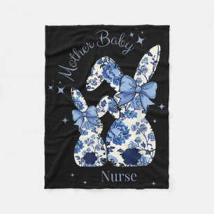 Floral Blue Coquette Bow Bunny Easter Mother Baby  Fleece Blanket