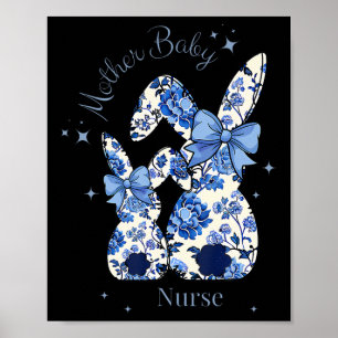 Floral Blue Coquette Bow Bunny Easter Mother By1  Poster
